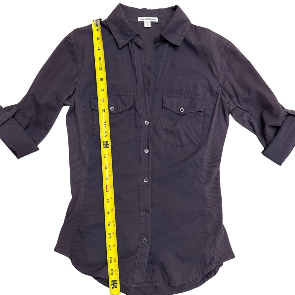JAMES PERSE Contrast Ribbed Surplus Shirt Button Up SZ 1/Small Gray Quiet Luxury - Picture 7 of 8